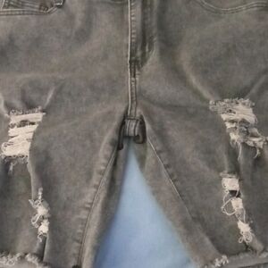 Women Distressed Gray Denim Shorts